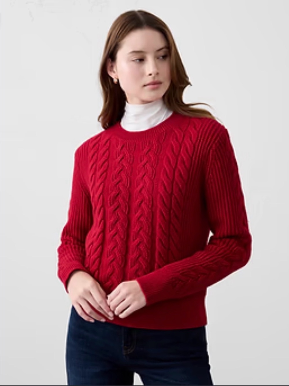 Banana Republic Cable Knit Cotton Crewneck Sweater - Red